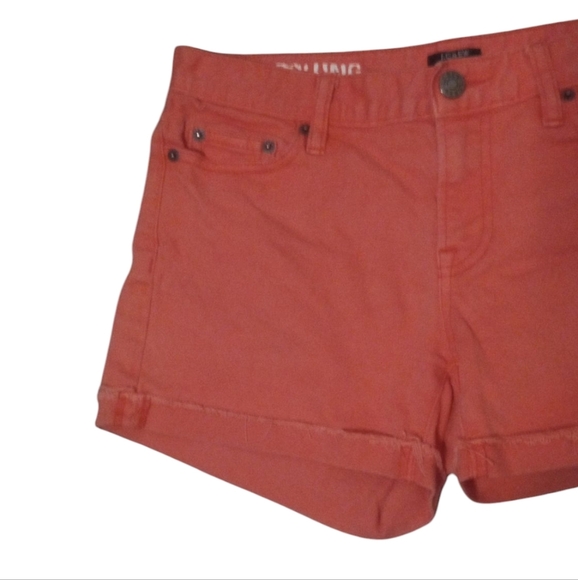 J. Crew Bright Melon Orange Stretch Button Fly Denim Hipslung Shorts Size 4 - Picture 5 of 9